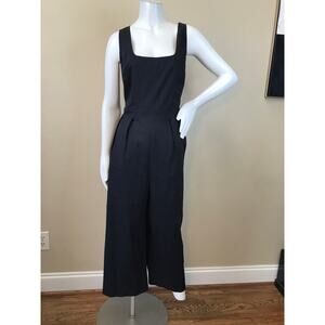 Banana Republic Linen Blend Crop Jumpsuit 14 Black Sleeveless Square Neck